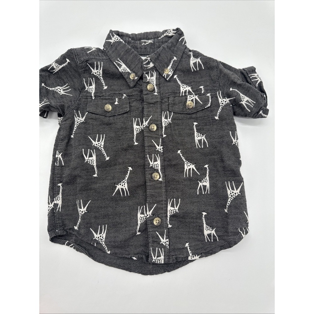 Old Navy 18-24 Months Gray Giraffe Short Sleeve Button Down Shirt